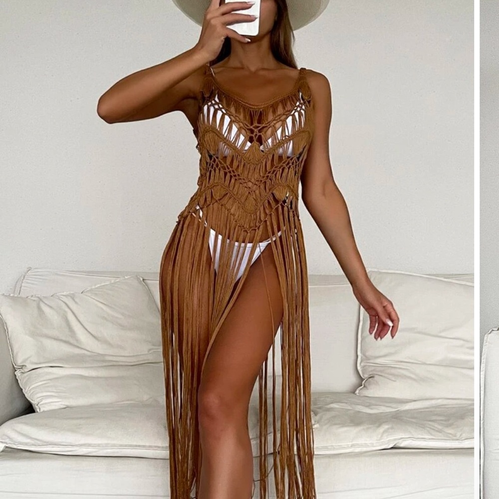 sexy crochet fringe cover up